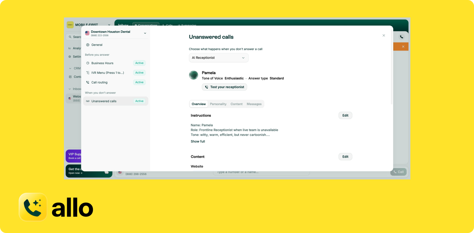 Allo, AI answering service