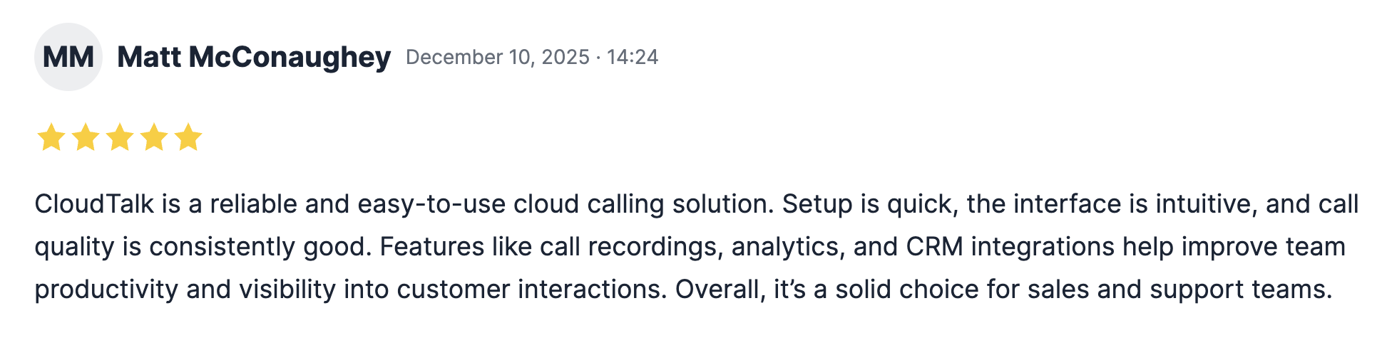 An enthusiastic review of CloudTalk on the Pipedrive market p
