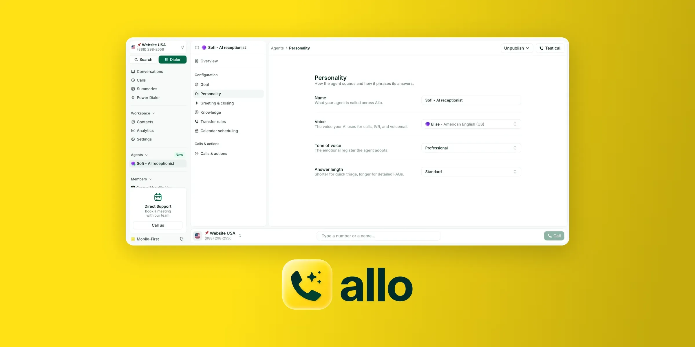 Allo AI receptionist