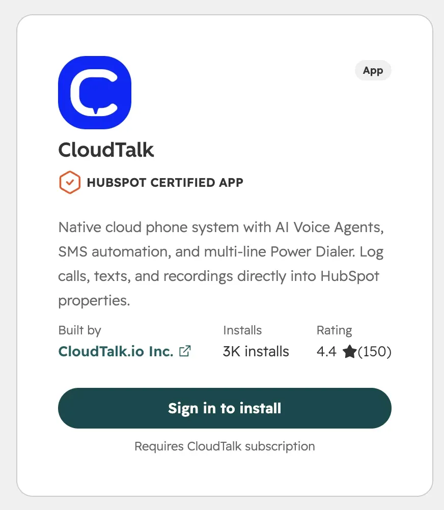 CloudTalk Hubspot Rating