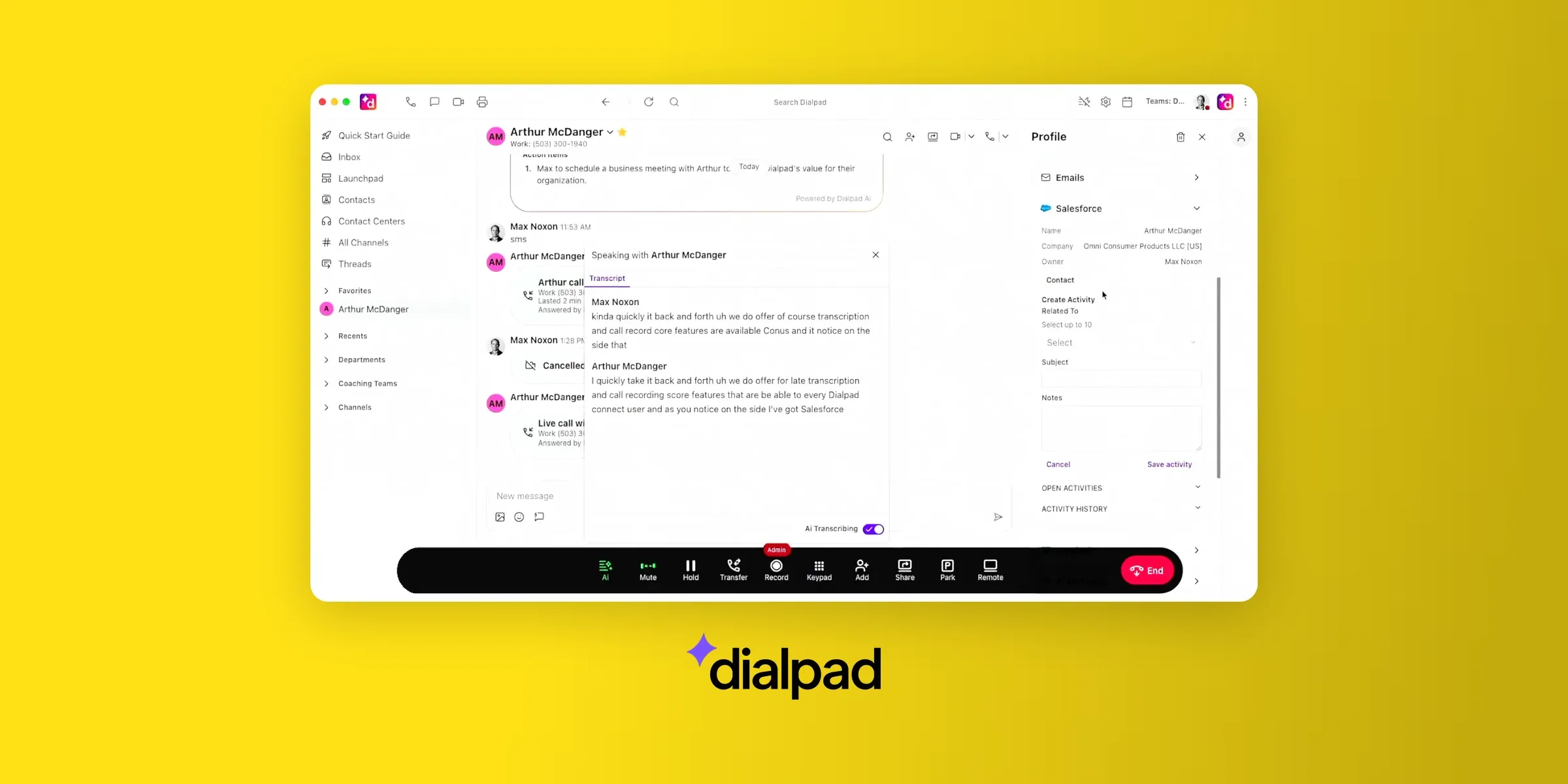 DIalpad call AI transcript