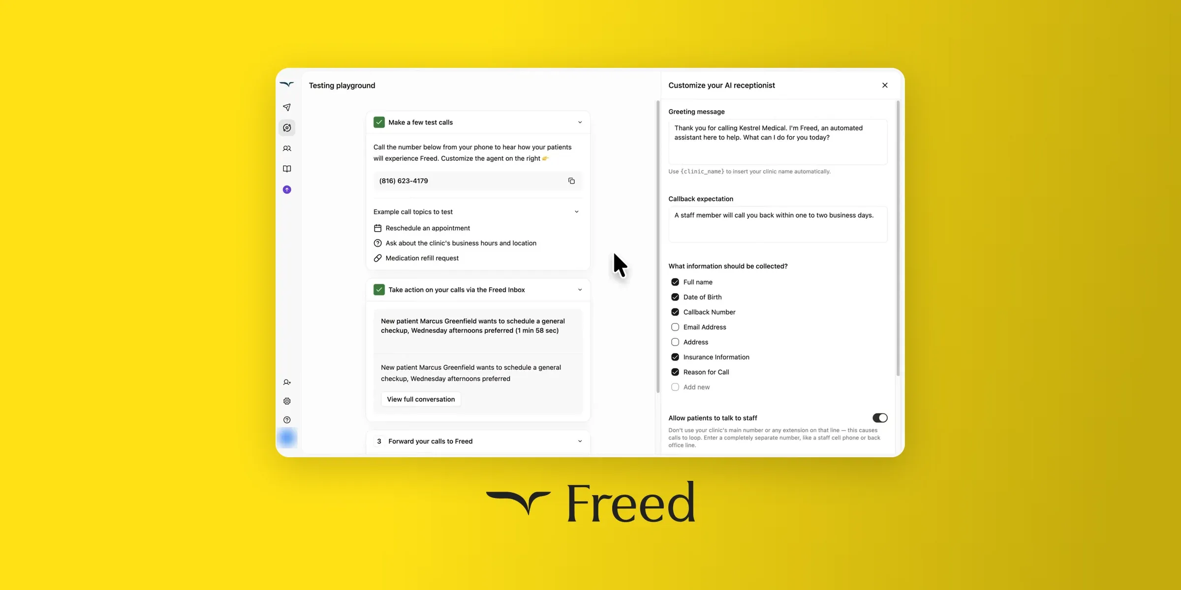 Freed AI receptionist platform