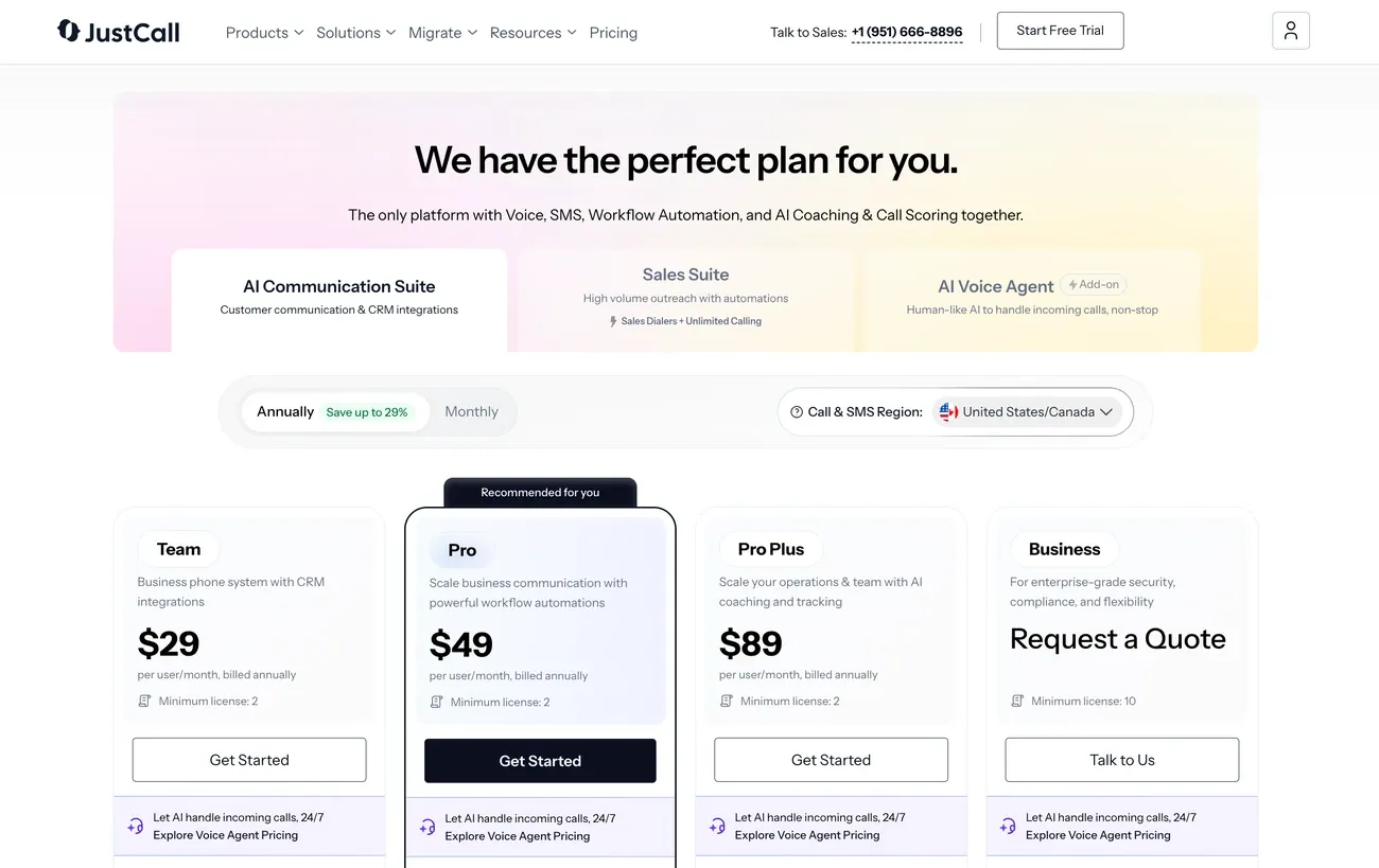 JustCall pricing