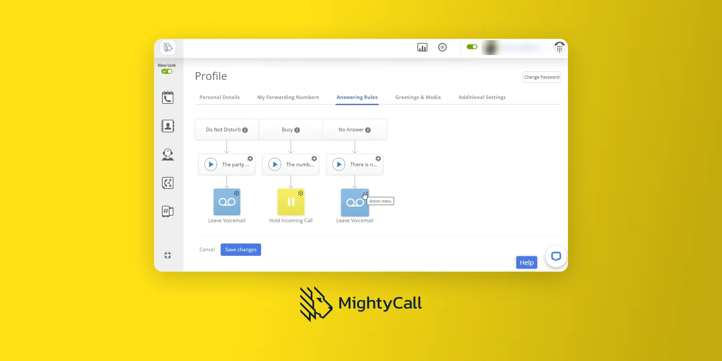 MightyCall dashboard answering rules