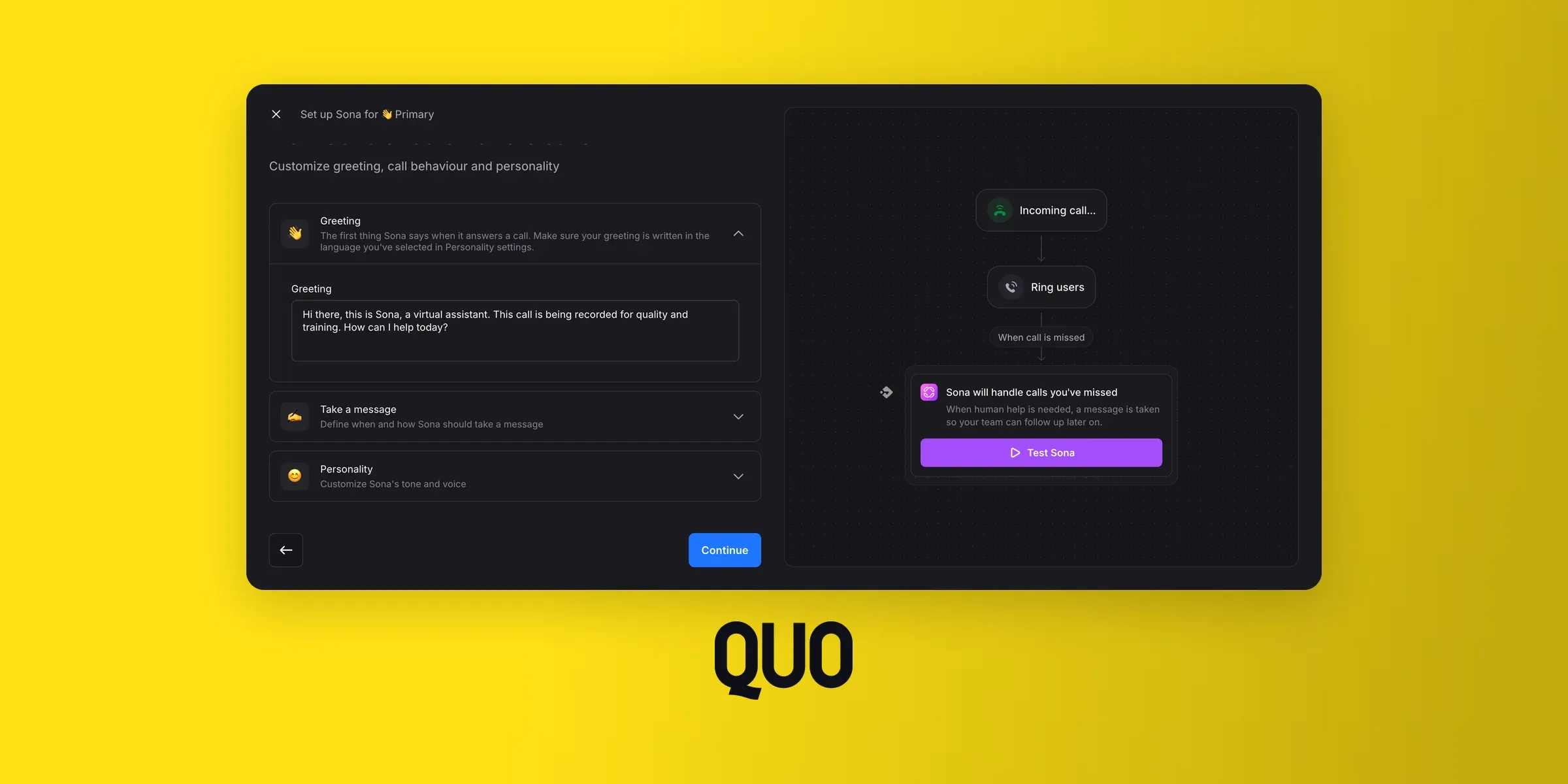 Quo Sona AI receptionist