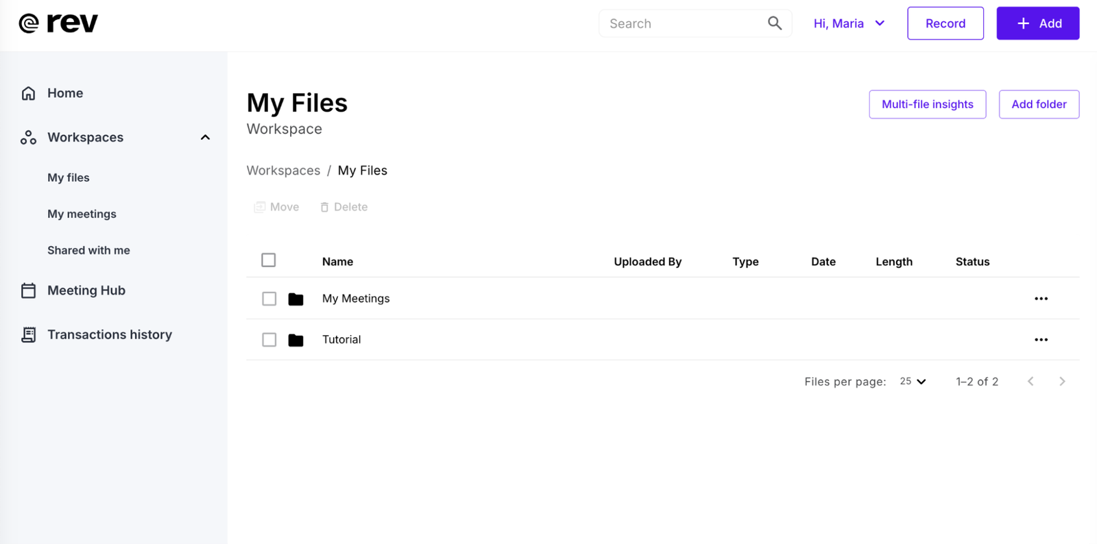 A screenshot of the dashboard in Rev