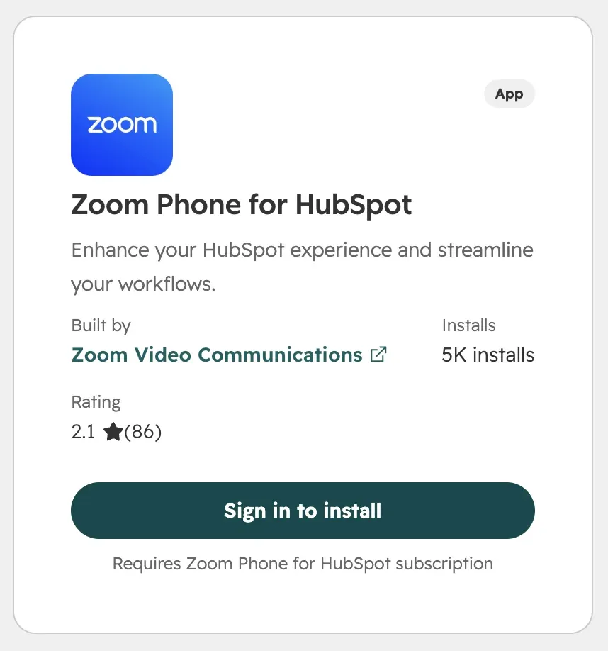 Zoom Phone Hubspot rating